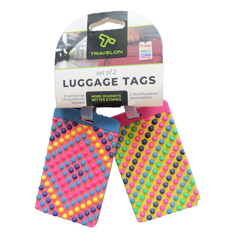 Travelon Set Of 2 Luggage Tags Colorful Dots Silicone ID Traveler Gift TRAVEL